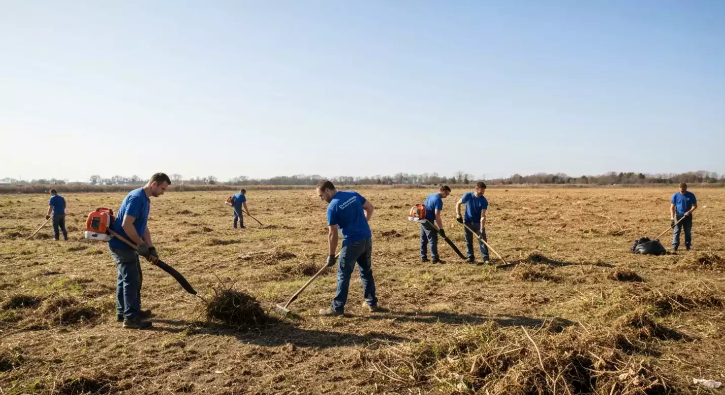 Antes e depois da limpeza de terreno e poda de árvores em área urbana